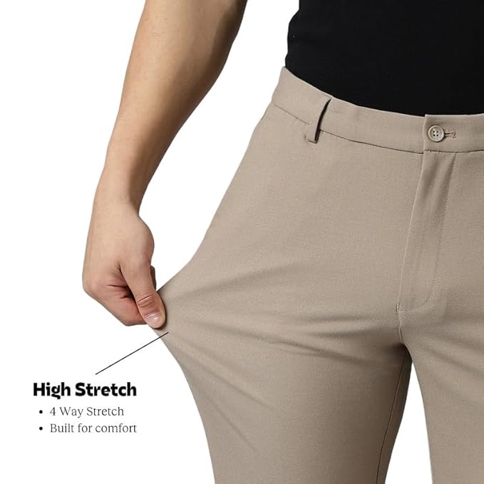 SUBTRACT Men 4 Way Stretch Wrinkle Free Slim Fit Formal Trouser with 2 inch Flexible Waistband | Men's Pants for Office or Party